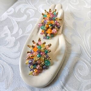 Vintage Colorful Bead Cluster Chainmill Earrings